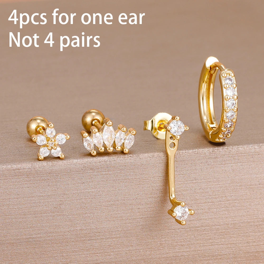 4PCS Stainless Steel Huggie Hoop Earrings Set