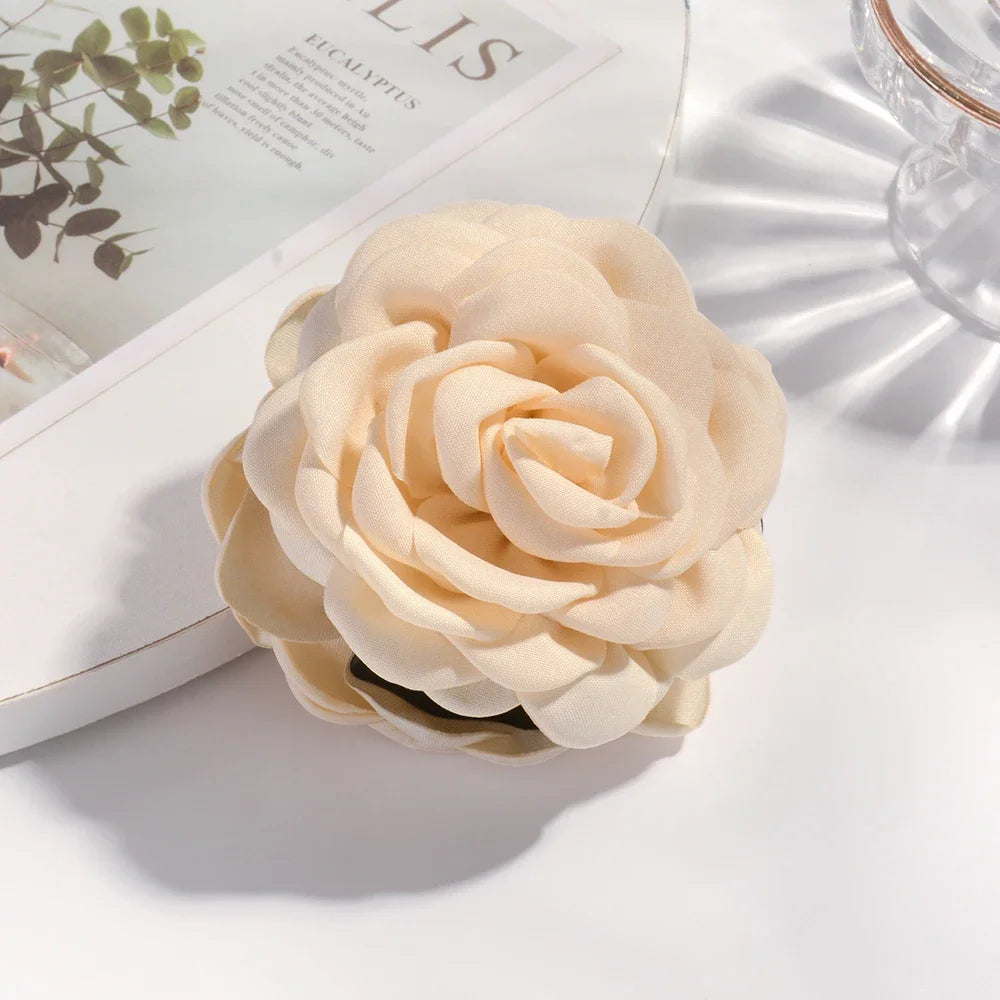 16 Colors Cotton Fabric Rose Flower Hair Claw Clips
