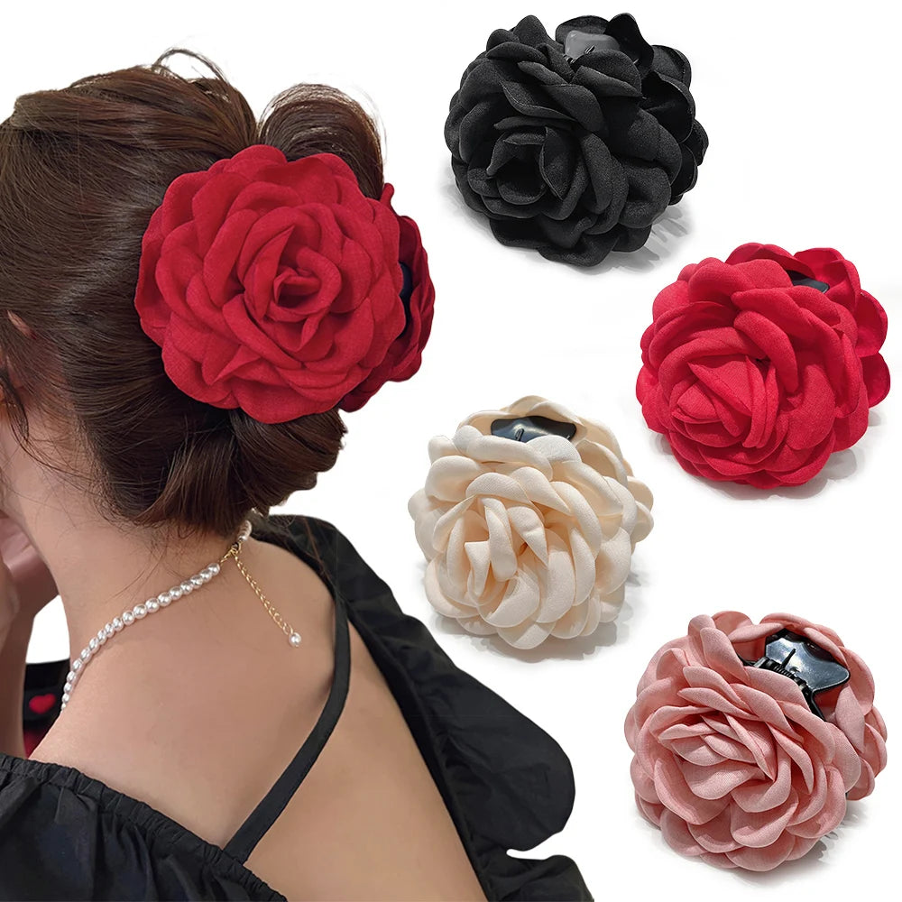 16 Colors Cotton Fabric Rose Flower Hair Claw Clips