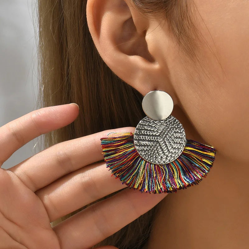 Bohemian White Tassel Fringe Dangle Earrings