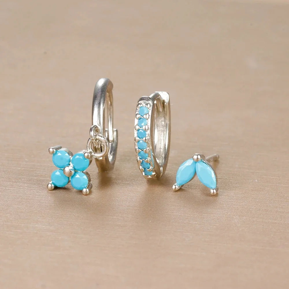 3PCS Stainless Steel Flower Drop Earrings Set