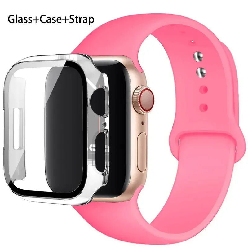 Glass + Case + Silicone Strap Set for Apple Watch 38mm–45mm