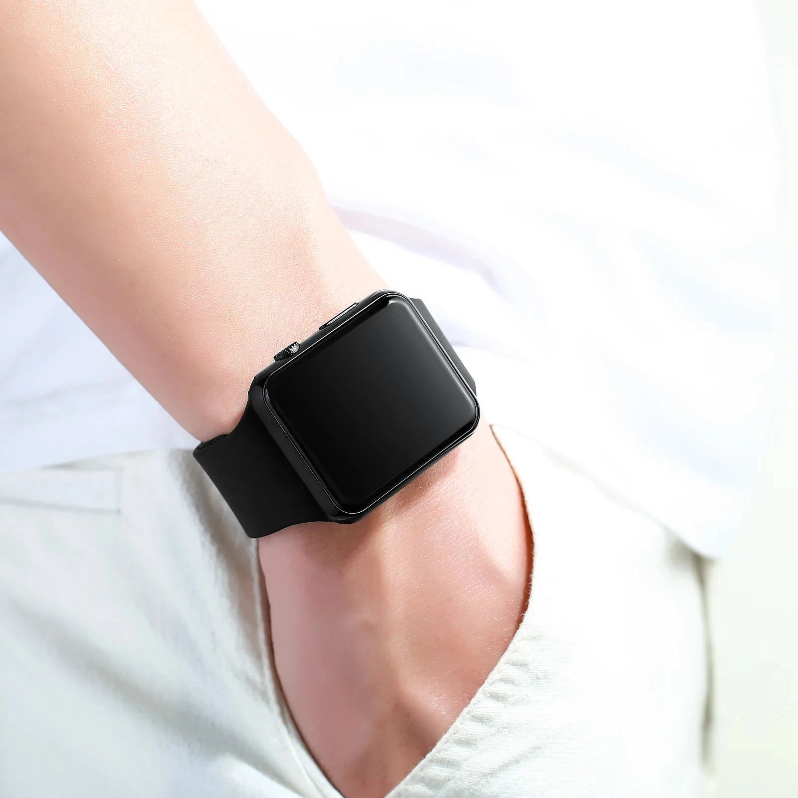 Minimalist LED sport watch with black silicone strap