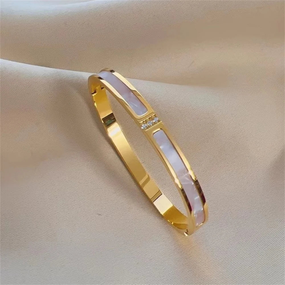 Sparkling Zirconia Stainless Steel Bracelet Set