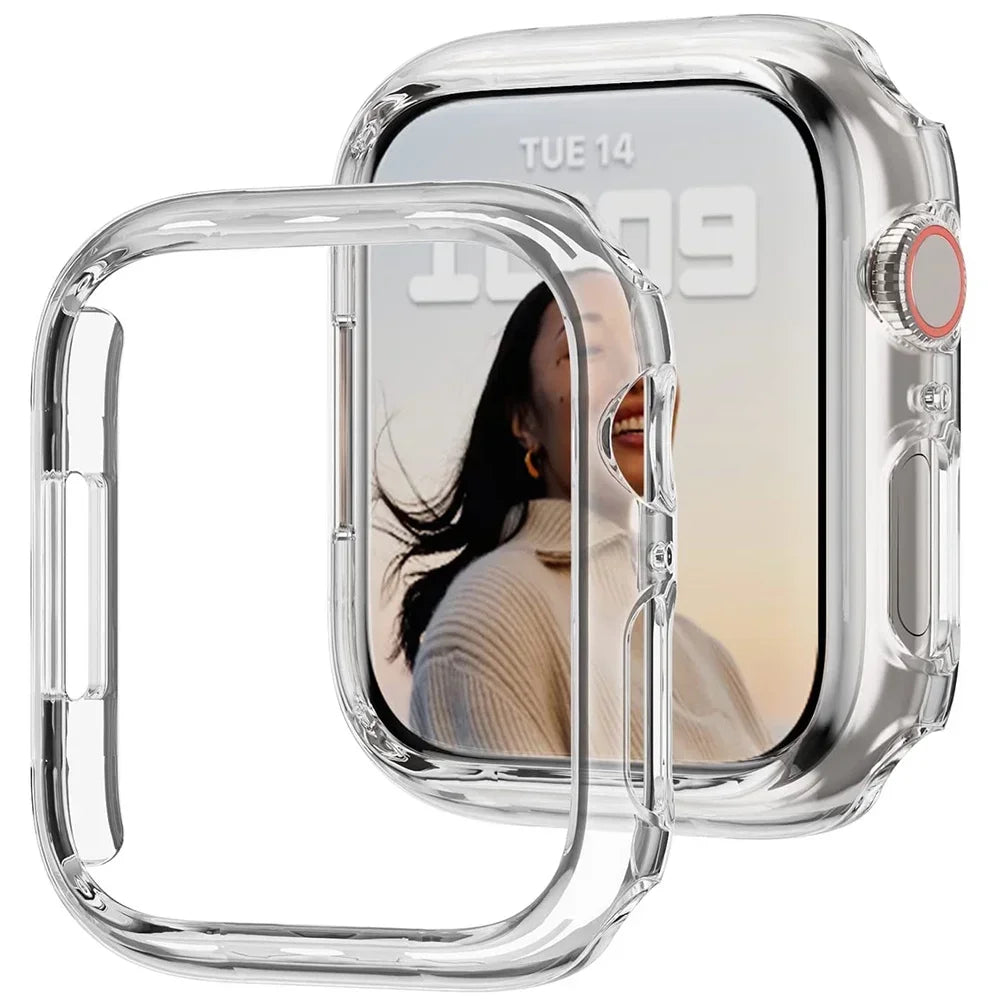 Protective PC bumper case for Apple Watch, durable and lightweight, fits multiple sizes and series.