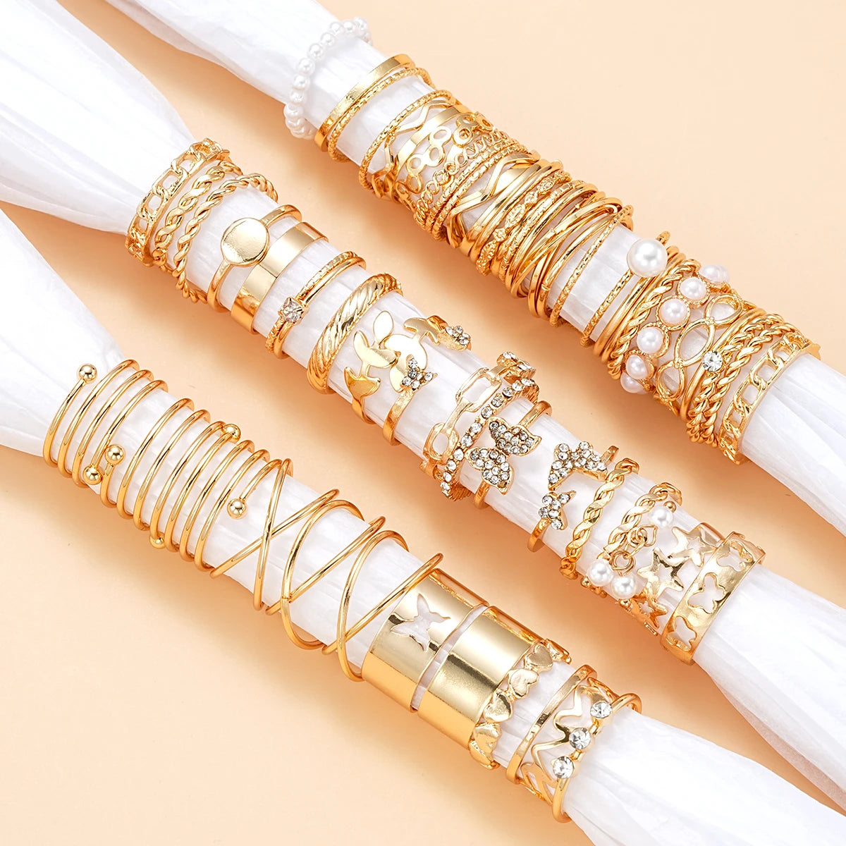 Vintage Gold Rings Set – 58PCS
