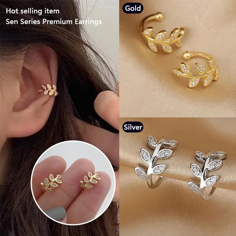 Cute Metal Leaf Ear Cuff Clip Earrings
