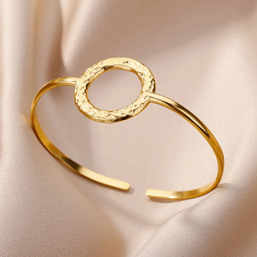 Luxury Gold Stainless Steel Wide Flower Cuff Bangle Bracelet