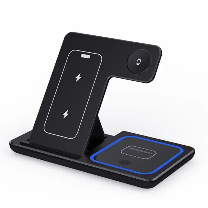 3 in 1 Wireless Charger Stand Pad Foldable Fast Charging Station Dock
