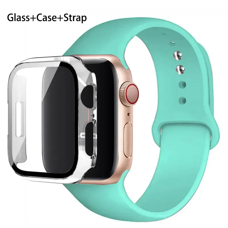 Glass + Case + Silicone Strap Set for Apple Watch 38mm–45mm