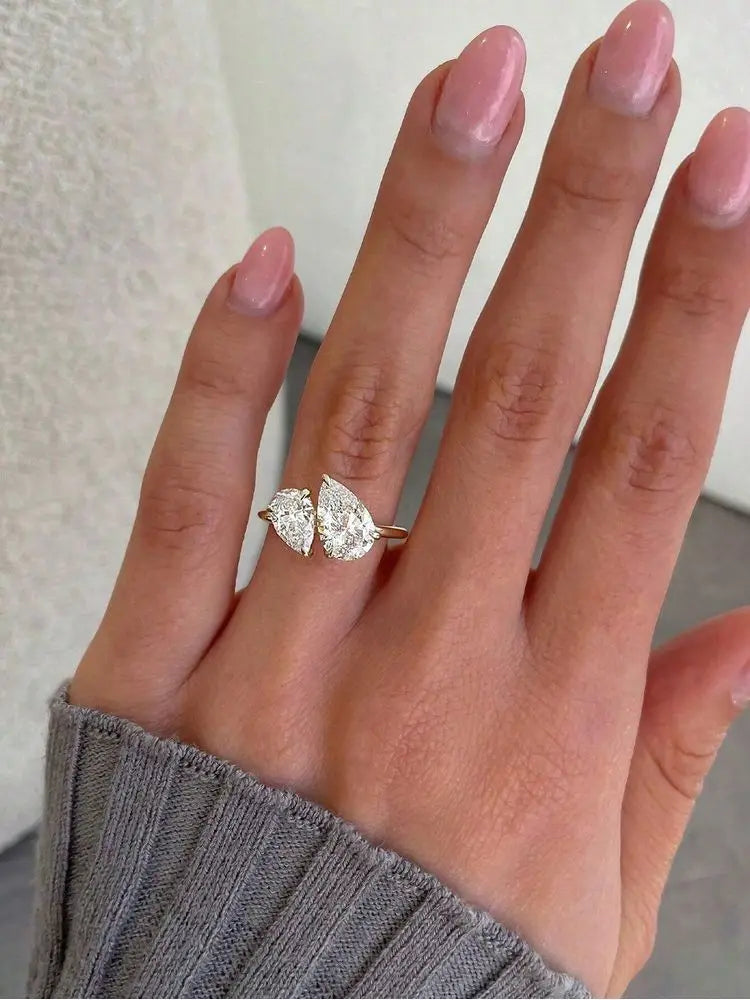 925 Sterling Silver Water Drop CZ Ring
