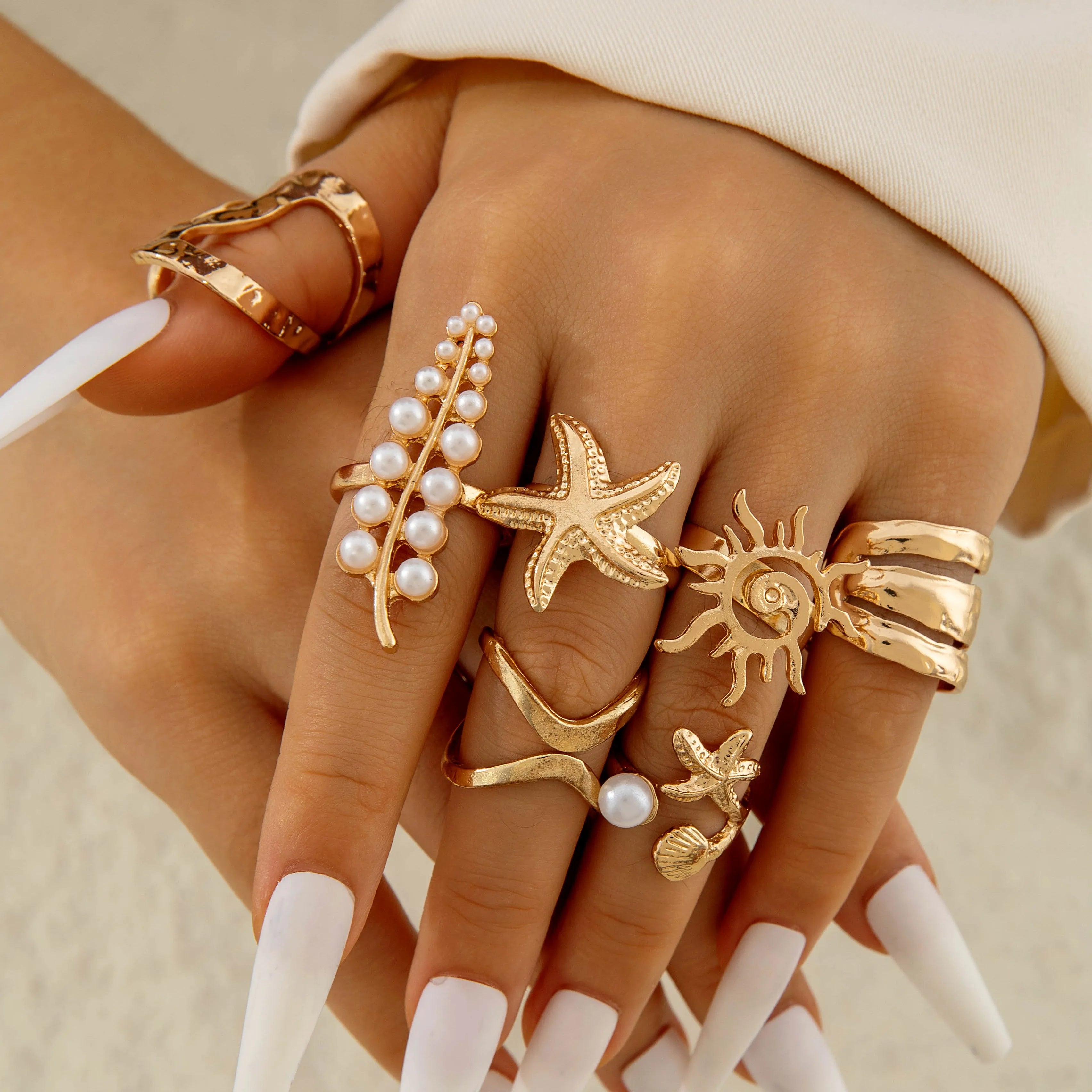 Luxury Pearl Open Ring Set – Gold Jewelry