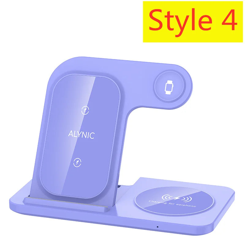 3 in 1 Wireless Charger Stand Pad Foldable Fast Charging Station Dock