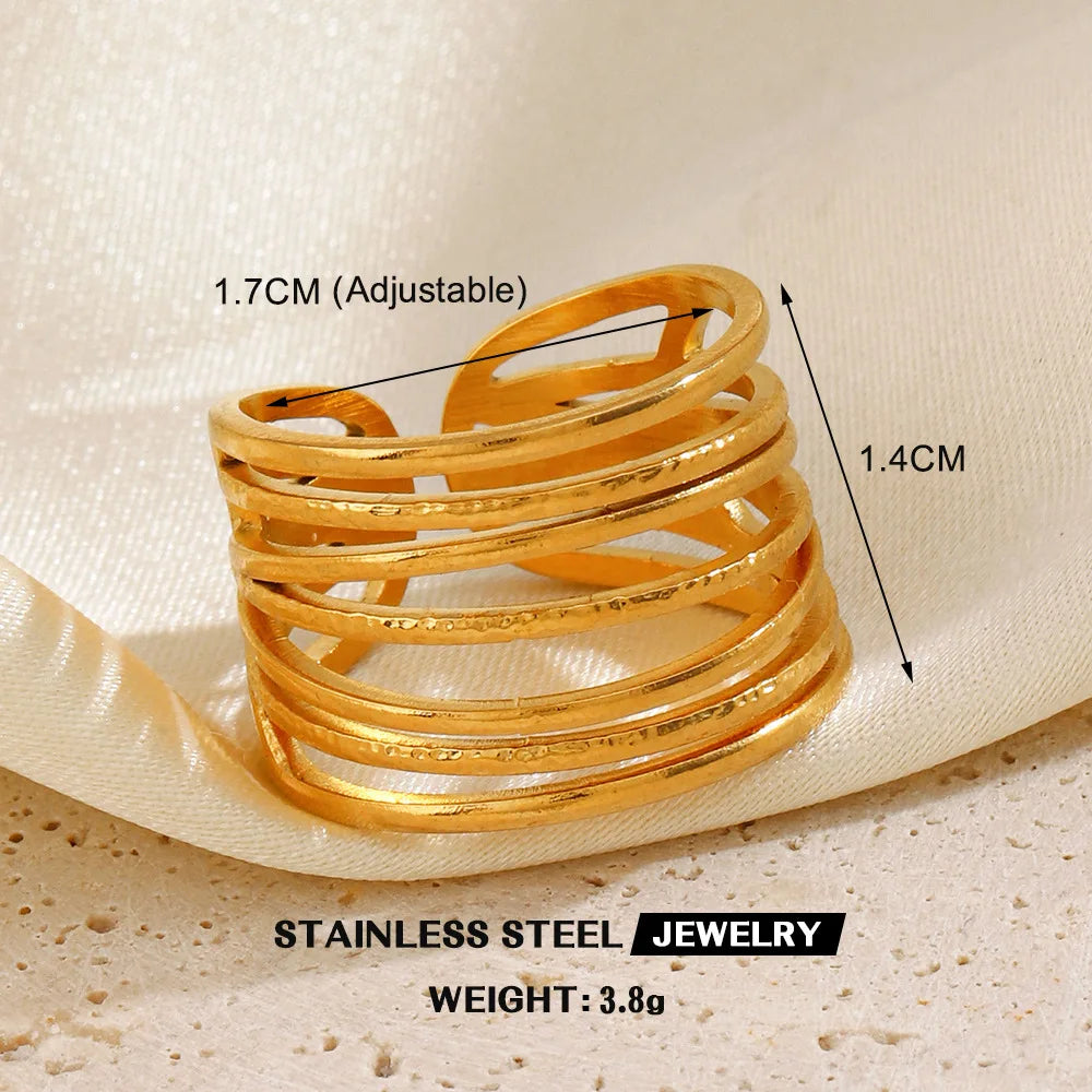 Gold Stainless Steel Heart Ring – Hollow Waterproof