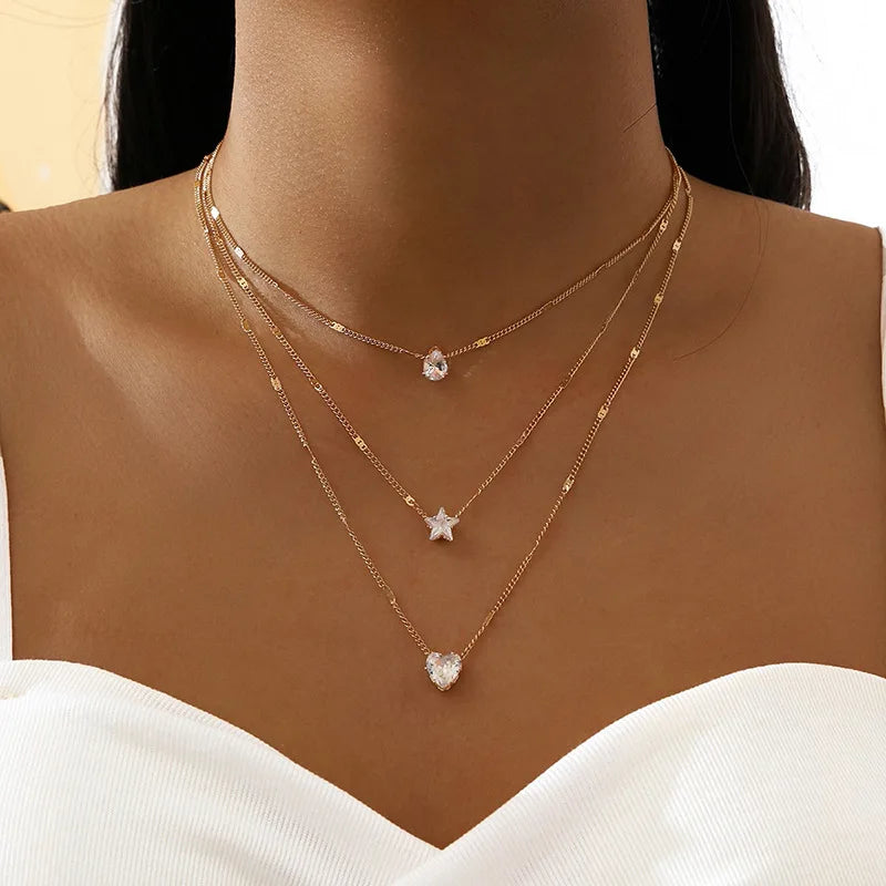 Trendy Zircon Pendant Necklace – Multilayer Chain