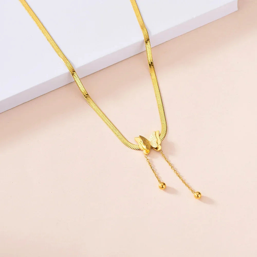 Vintage Butterfly Necklace – Golden Stainless Steel