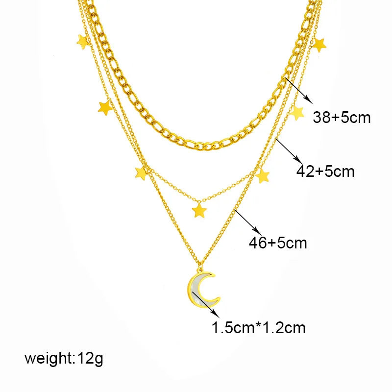 Stainless Steel Butterfly Moon Pendant Necklace