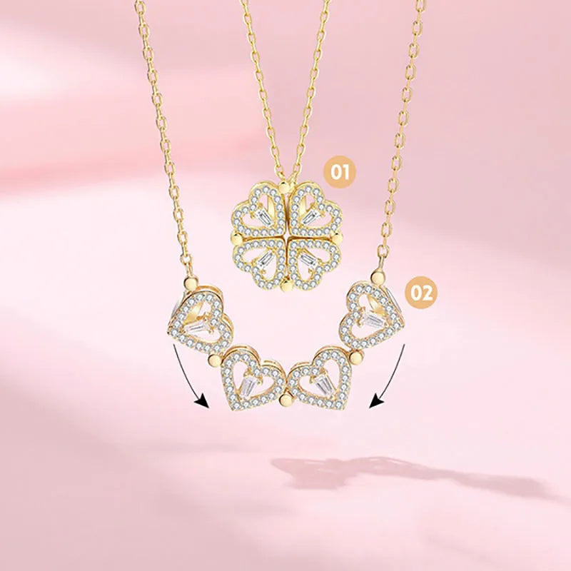 Heart Four Leaf Clover Pendant Necklace