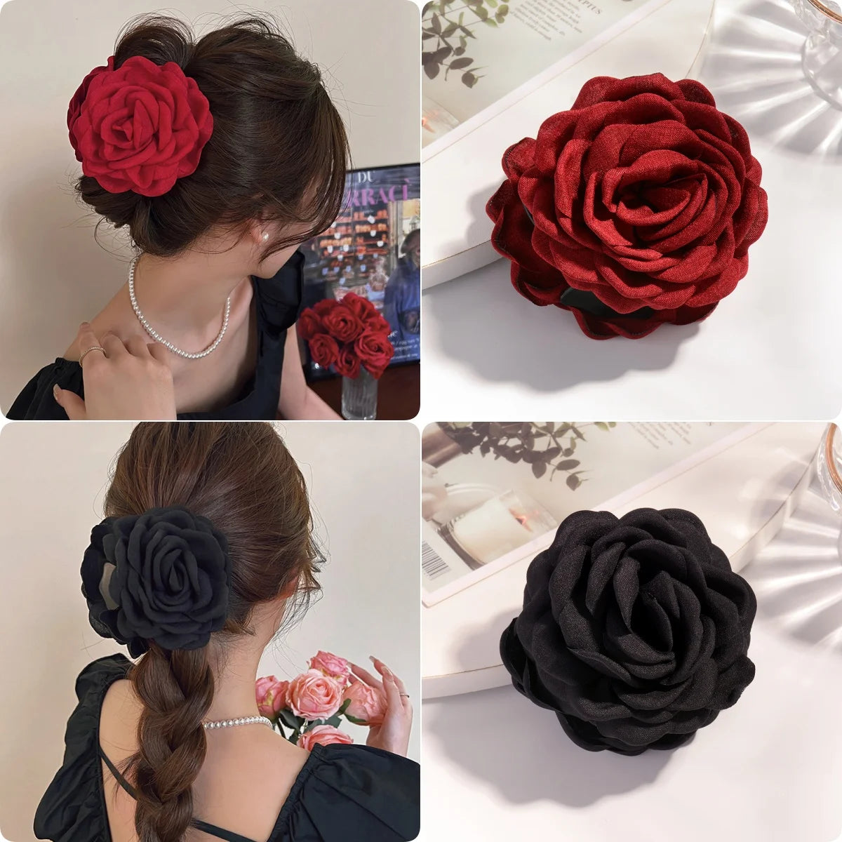 16 Colors Cotton Fabric Rose Flower Hair Claw Clips