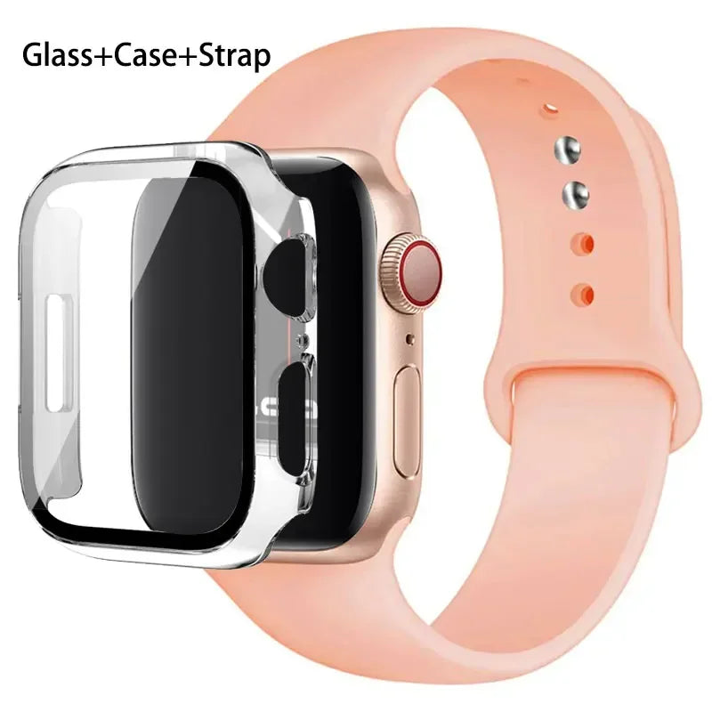 Glass + Case + Silicone Strap Set for Apple Watch 38mm–45mm
