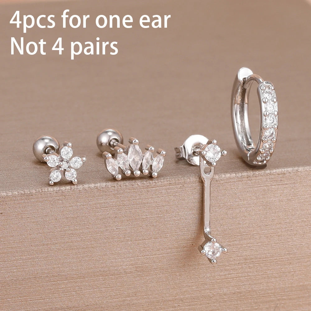 4PCS Stainless Steel Huggie Hoop Earrings Set