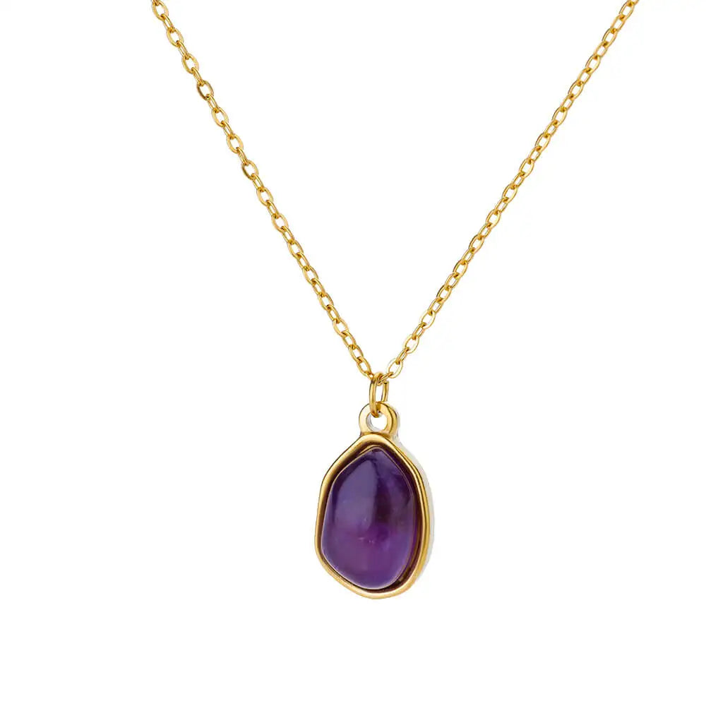 Fashion Opal Oval Pendant Necklace – Stainless Steel