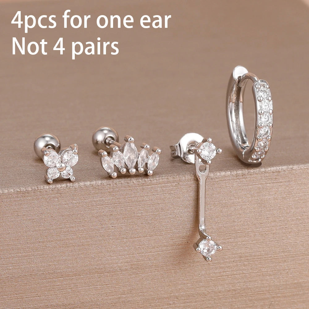 4PCS Stainless Steel Huggie Hoop Earrings Set