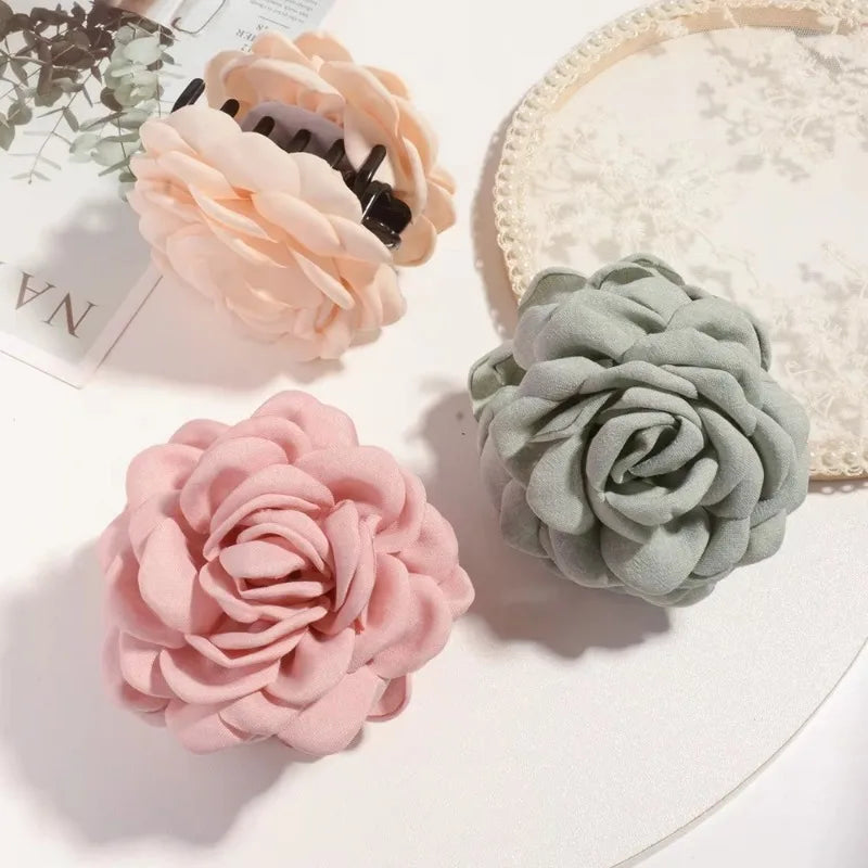 16 Colors Cotton Fabric Rose Flower Hair Claw Clips