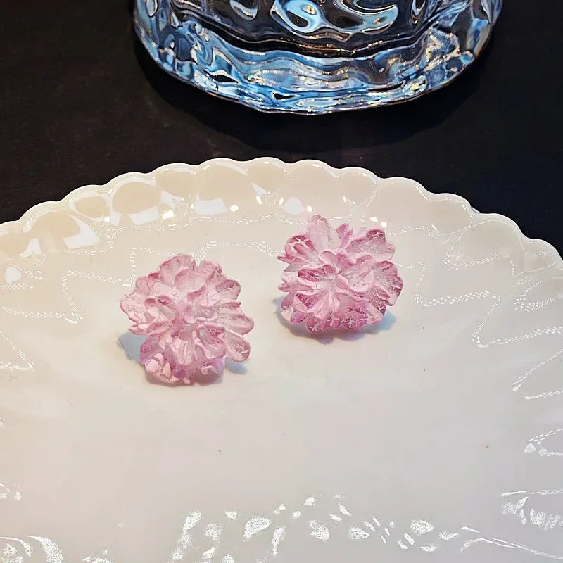Red Blue Enamel Flower Stud Earrings