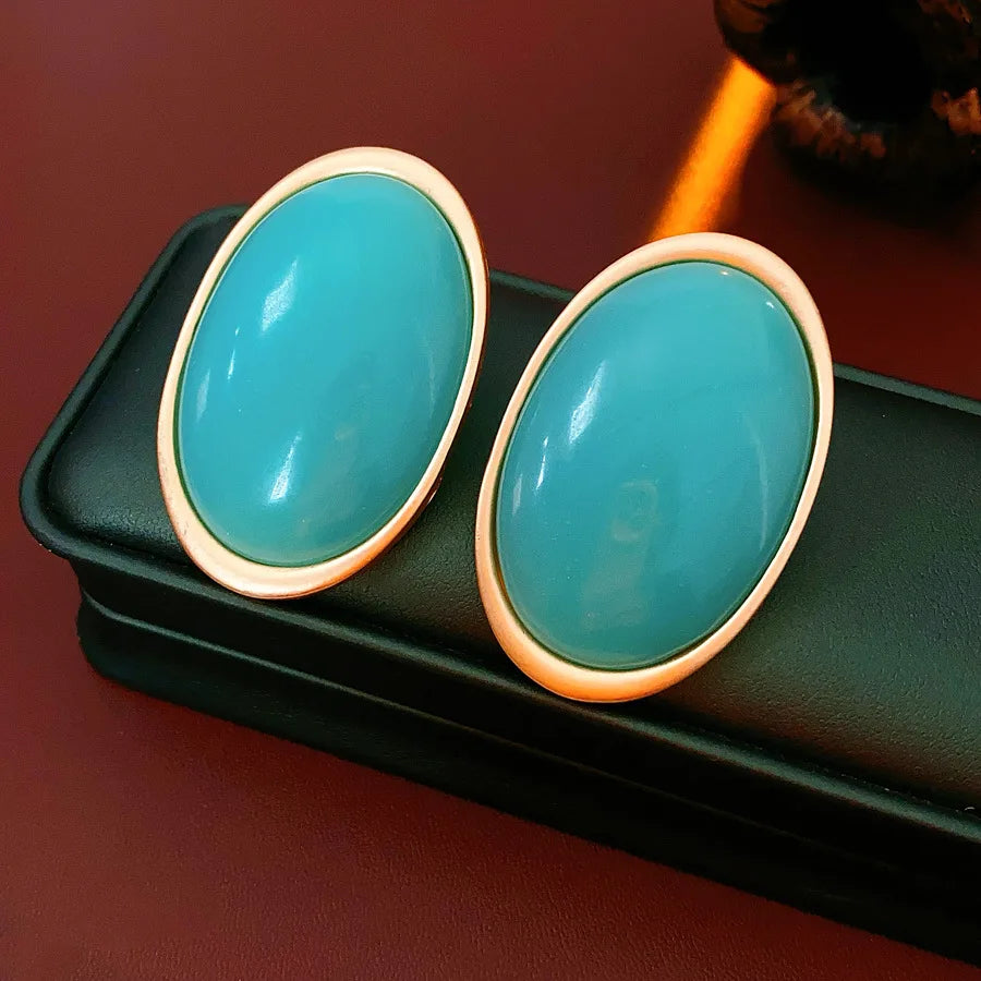 Vintage Red Resin Oval Stud Earrings