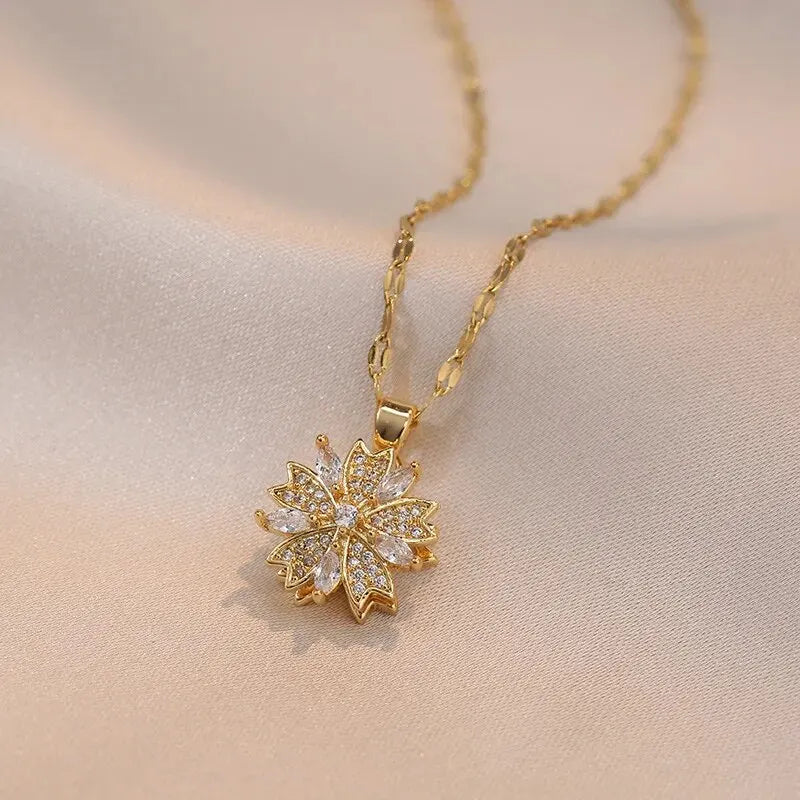 Light Luxury Spin Zircon Flower Pendant Necklace