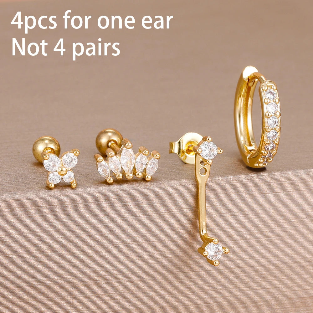 4PCS Stainless Steel Huggie Hoop Earrings Set