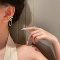 Silver Crystal Tassel Ear Cuff – Rhinestone Chain Non-Piercing Clip Earrings