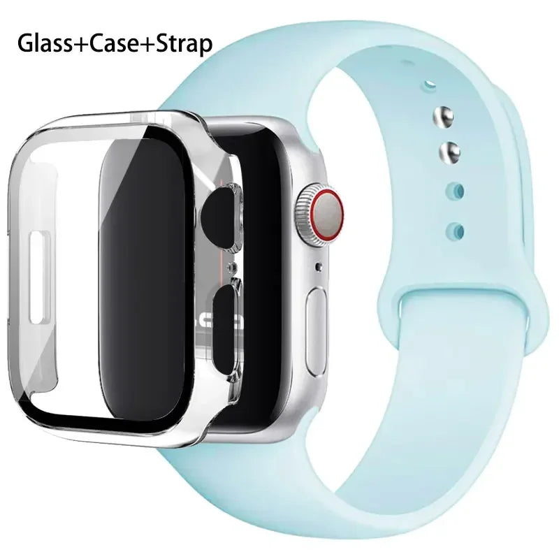 Glass + Case + Silicone Strap Set for Apple Watch 38mm–45mm