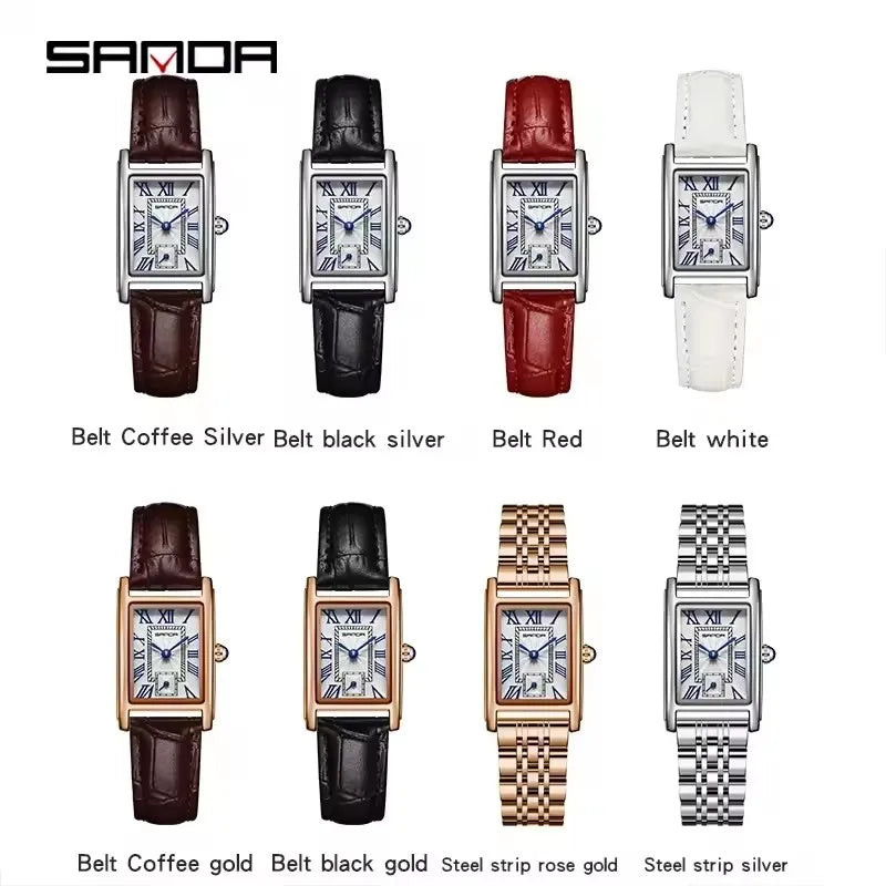 SANDA 1116 Women’s Quartz Watch – Elegant Rectangle Dial Waterproof Business Wristwatch