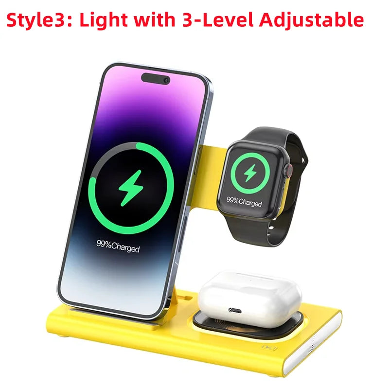 3 in 1 Wireless Charger Stand Pad Foldable Fast Charging Station Dock