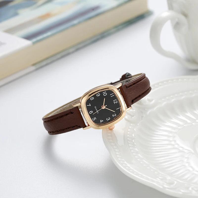 Women’s Fashion Arabic Dial Quartz Watch – Leather Band Wristwatch