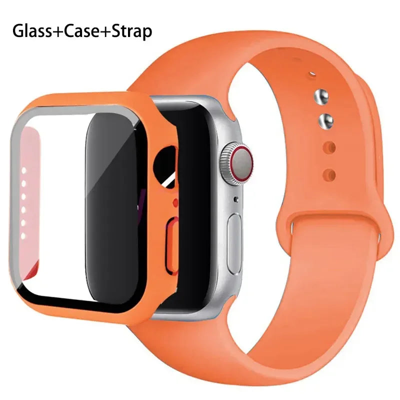 Glass + Case + Silicone Strap Set for Apple Watch 38mm–45mm
