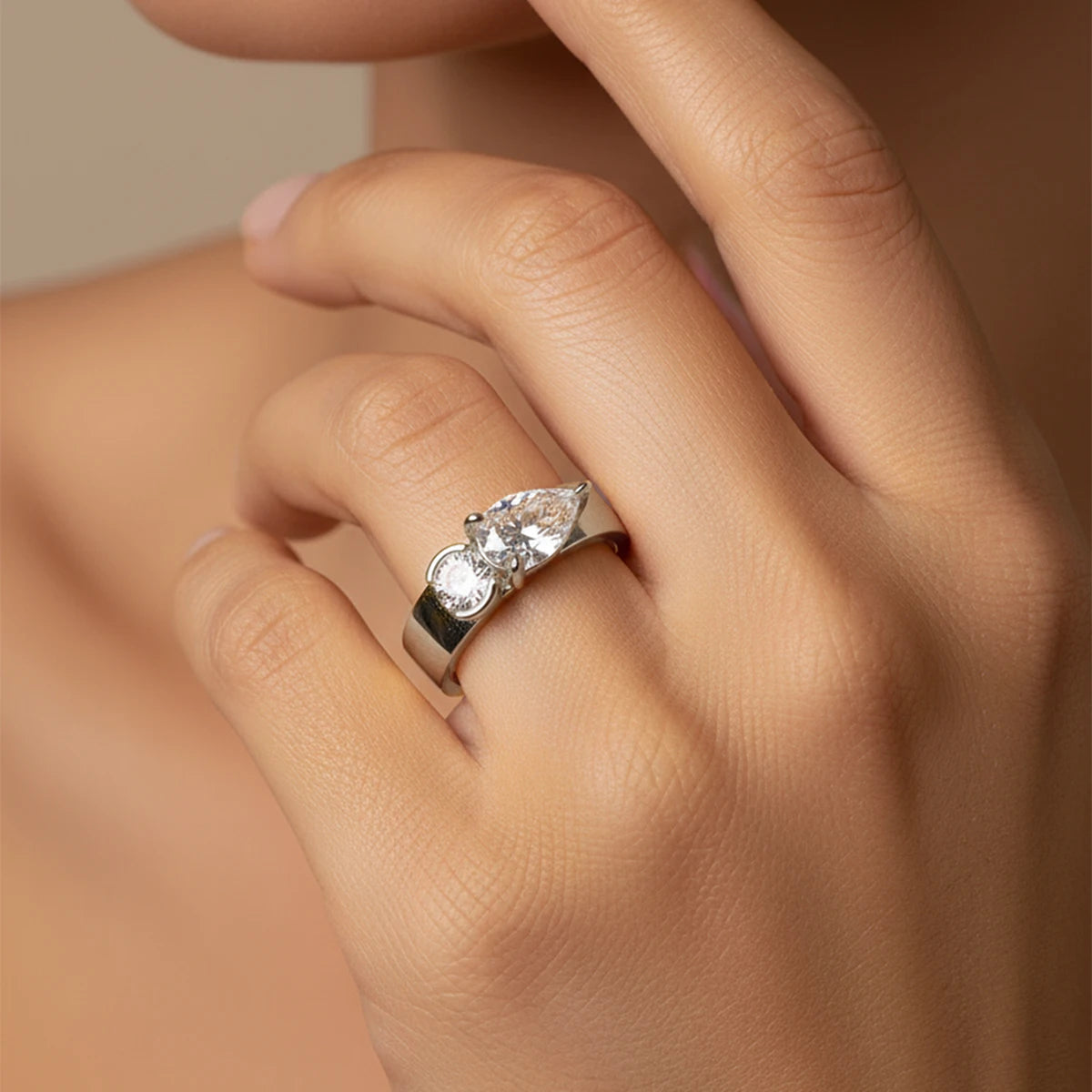 925 Sterling Silver Water Drop CZ Ring