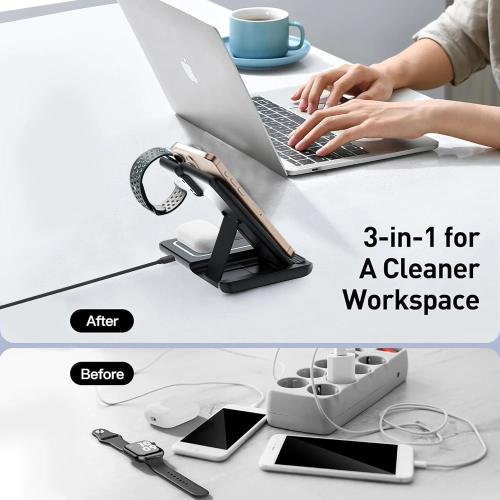 3 in 1 Foldable Wireless Charger Stand with Night Light