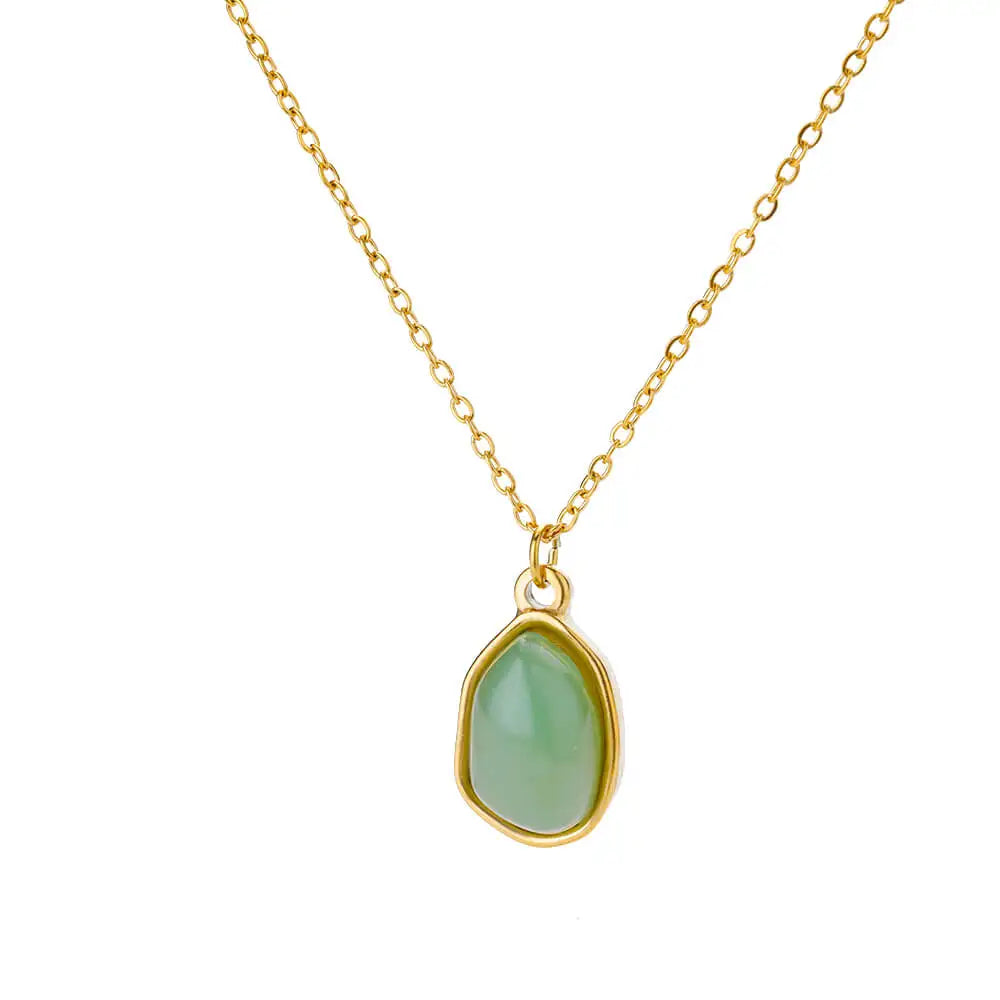 Fashion Opal Oval Pendant Necklace – Stainless Steel