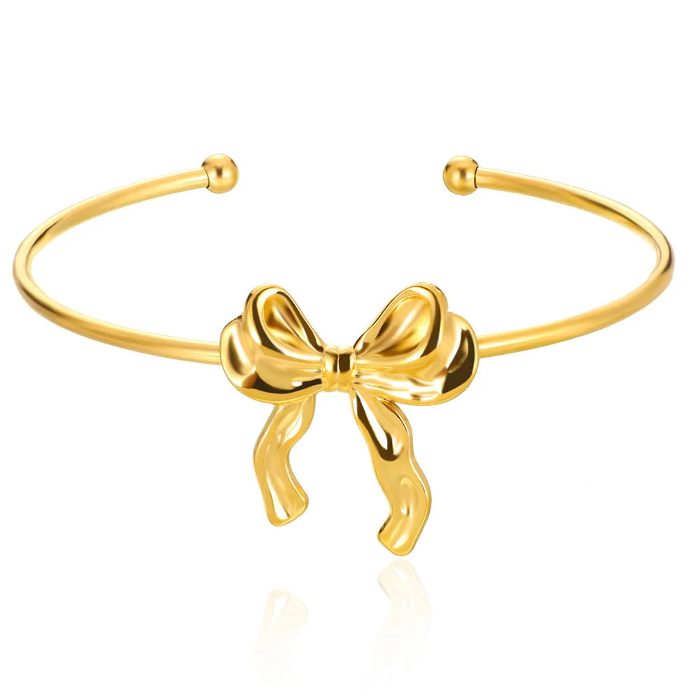 Exquisite Classic Bump Pattern Open Cuff Bracelet – Gold Stainless Steel