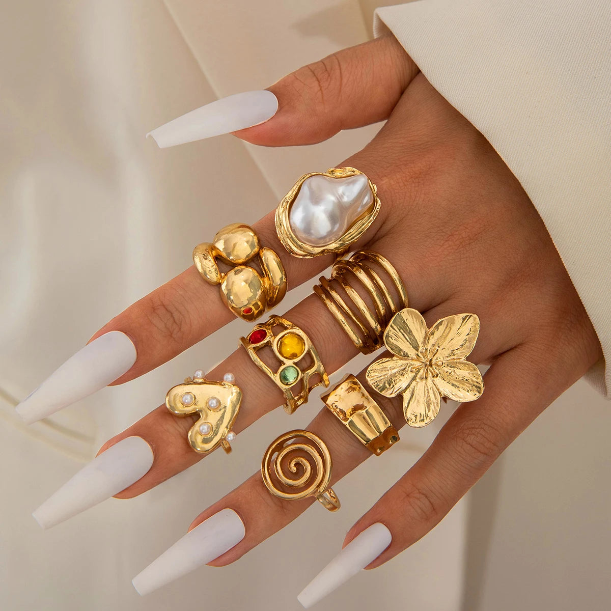 Luxury Pearl Open Ring Set – Gold Jewelry