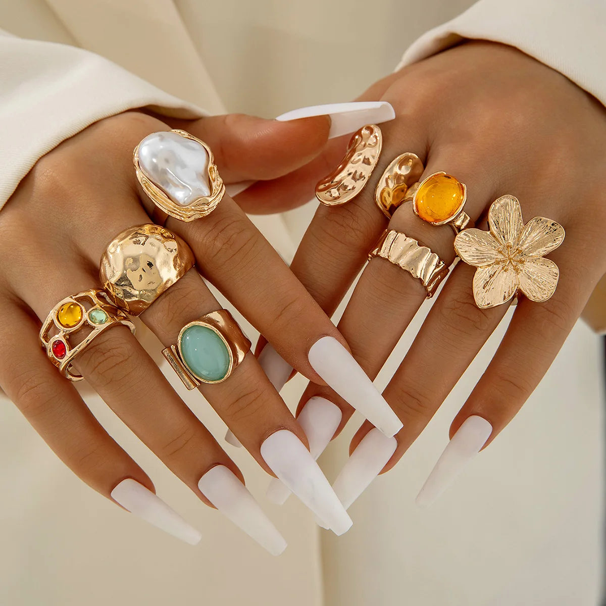 Luxury Pearl Open Ring Set – Gold Jewelry
