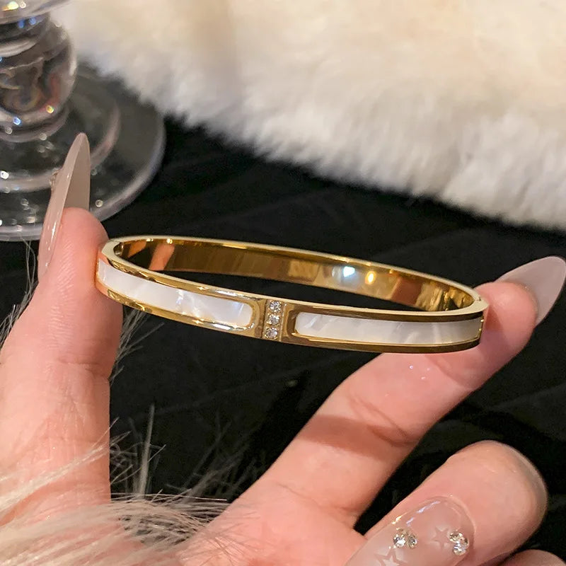 Gold Stainless Steel Titanium Roman Bangle Bracelet