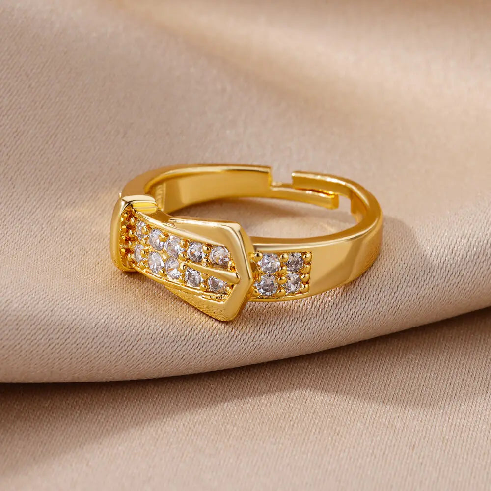 Stainless Steel Zircon Belt Ring