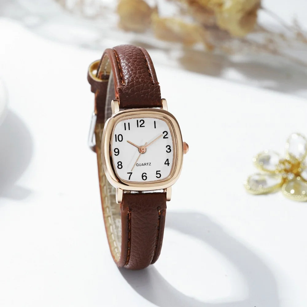 Women’s Fashion Arabic Dial Quartz Watch – Leather Band Wristwatch