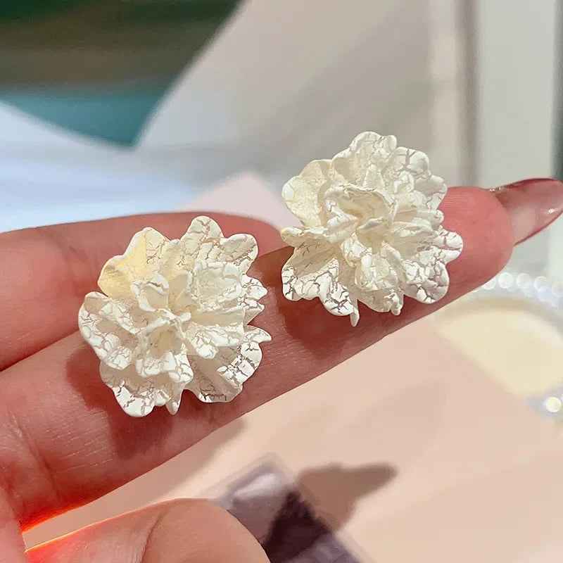 Red Blue Enamel Flower Stud Earrings