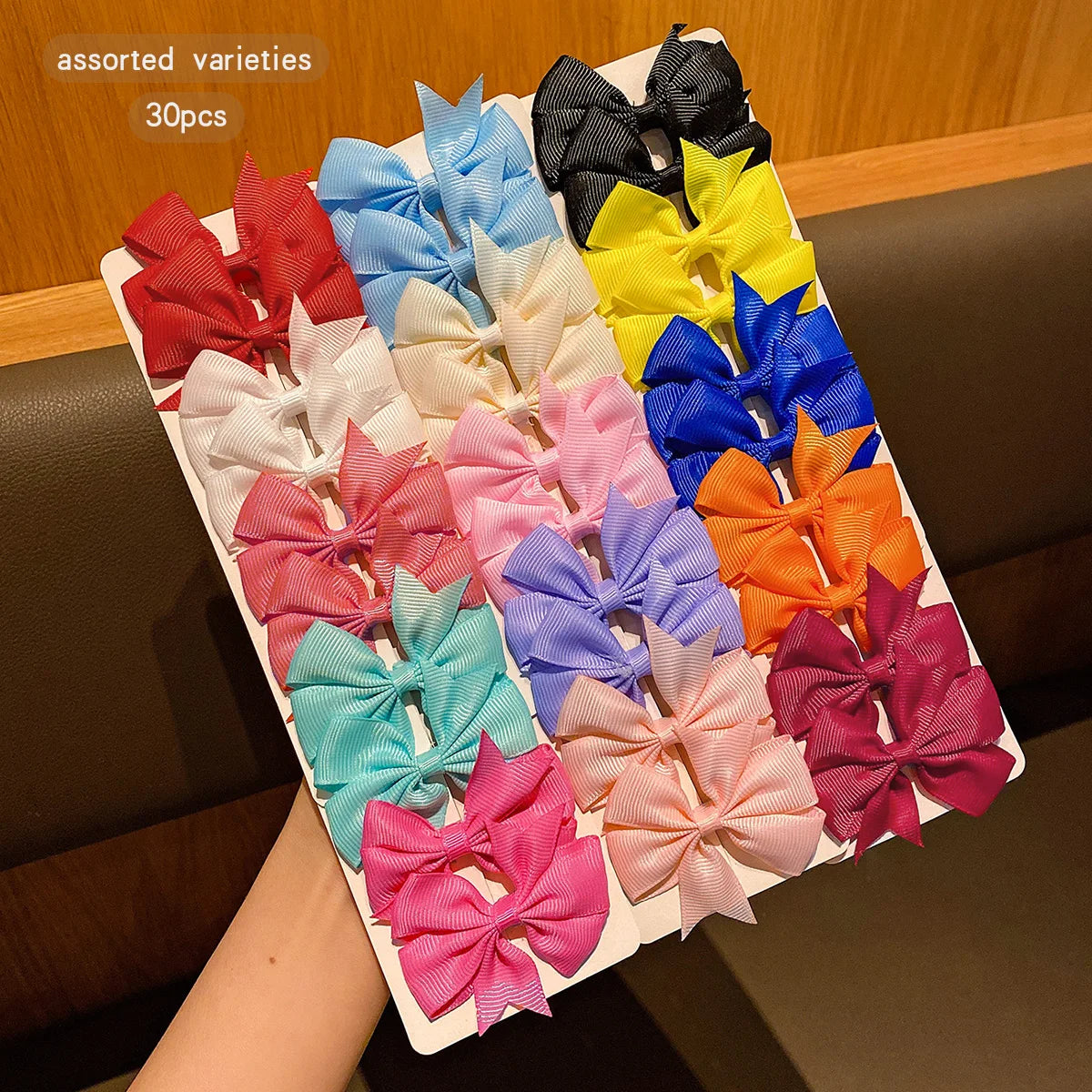 30 Colored Random Bow Fabric Hair Clips