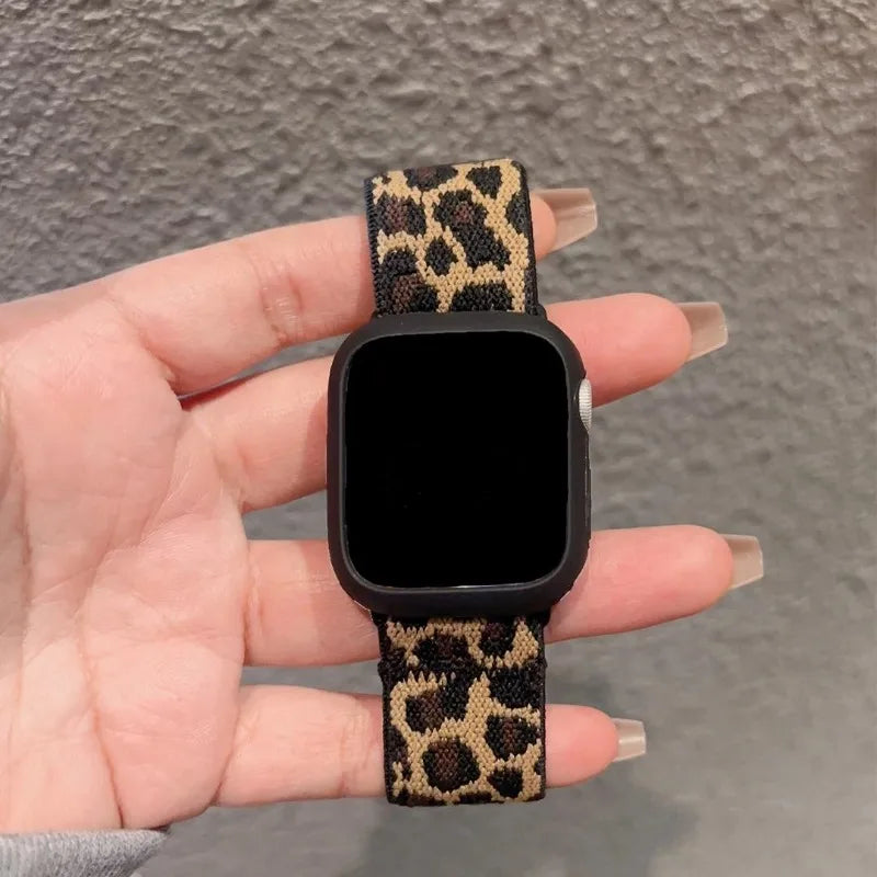 Fashion Leopard Nylon Strap for Apple Watch 38mm–49mm